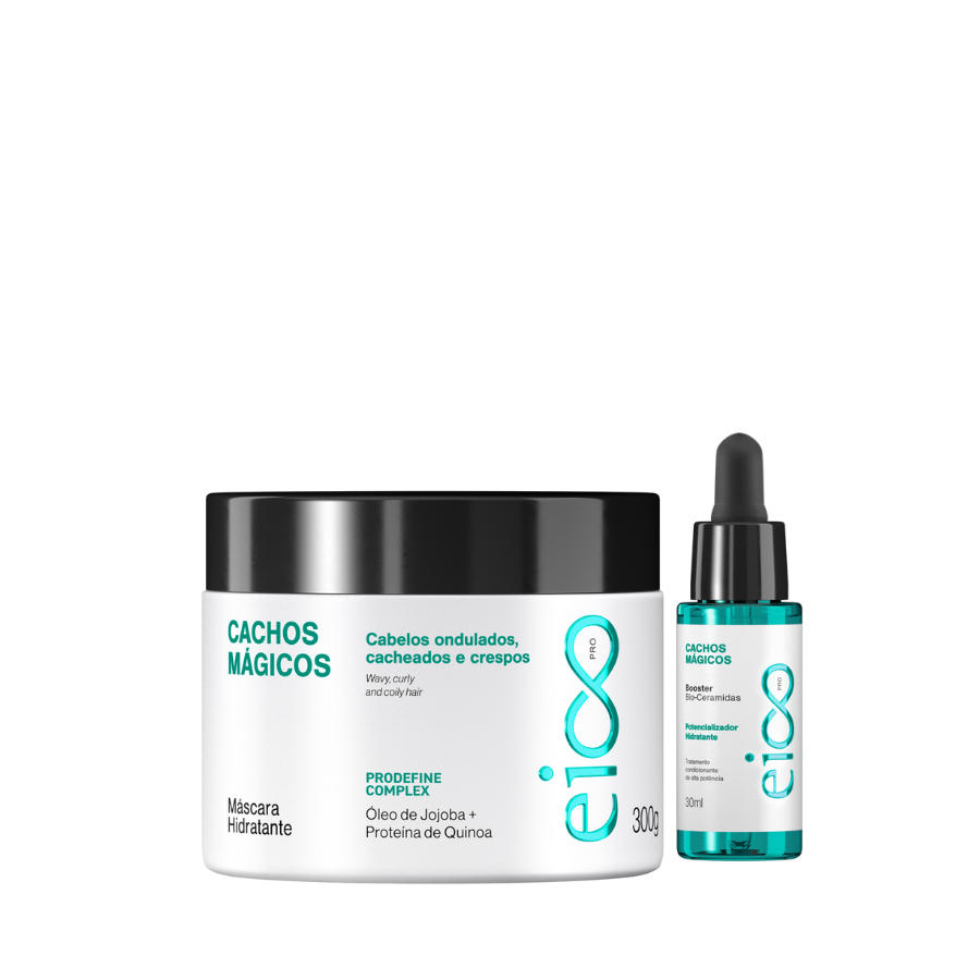 Máscara Cachos Mágico Eico Pro Nutrição Capilar 300g e Ampola Booster Umectação Capilar 30ml