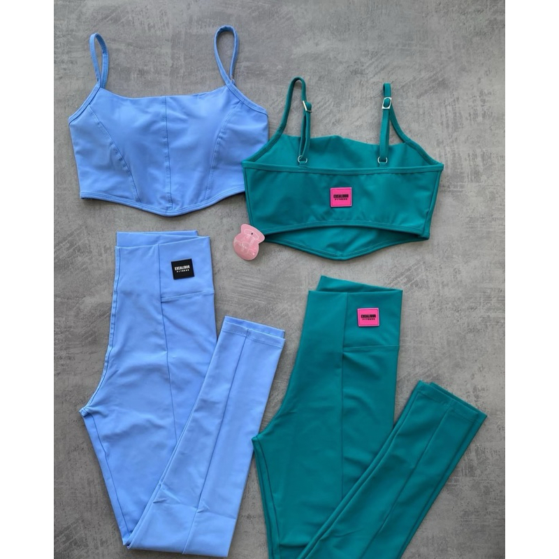 Conjunto Feminino Fitness Calca Legging Top Corsert Academia Poliamida Zero Transparência em Oferta na Shopee