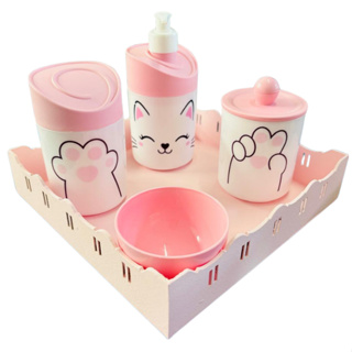 Kit Higiene Baby Gatinha Menina c/bandeja MDF em Oferta na Shopee