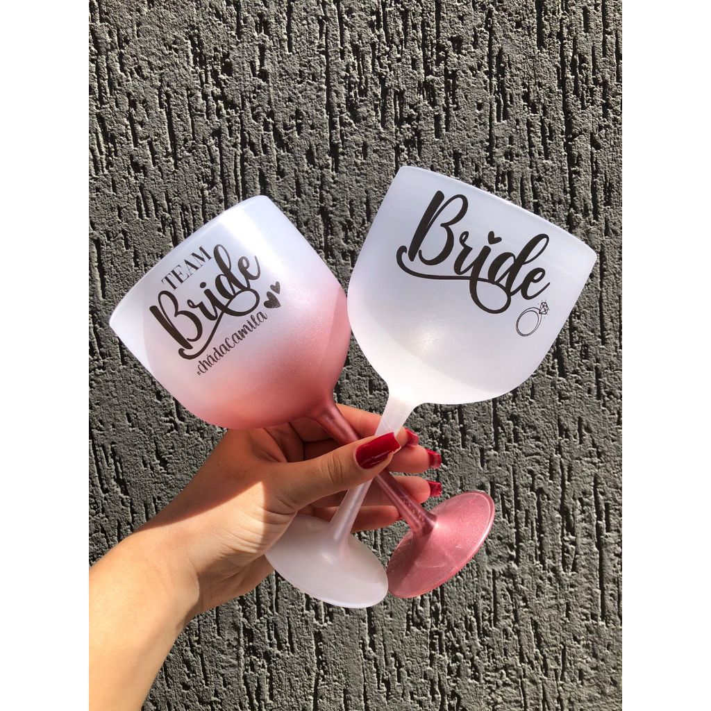 Kit 15 Taças de Gin 580 ml Degradê Personalizadas Team Bride e Noiva Despedida de Solteira Casamento e Noivado