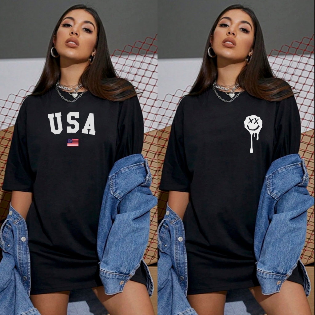 Kit 2 Blusas Femininas NY Academia Camiseta Oversized Fitness USA Bandeira Lançamento