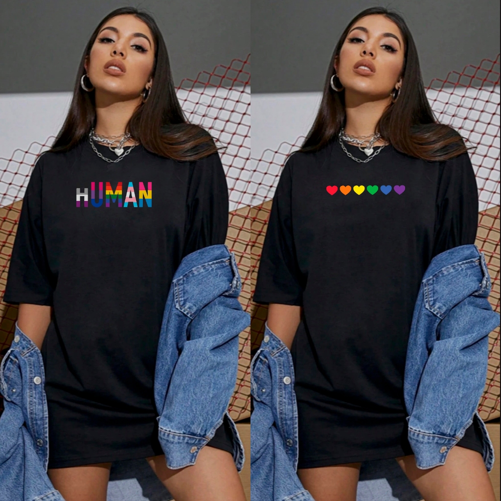Kit 2 Blusas Femininas LGBT Academia Camiseta Oversized Human Fitness Lançamento