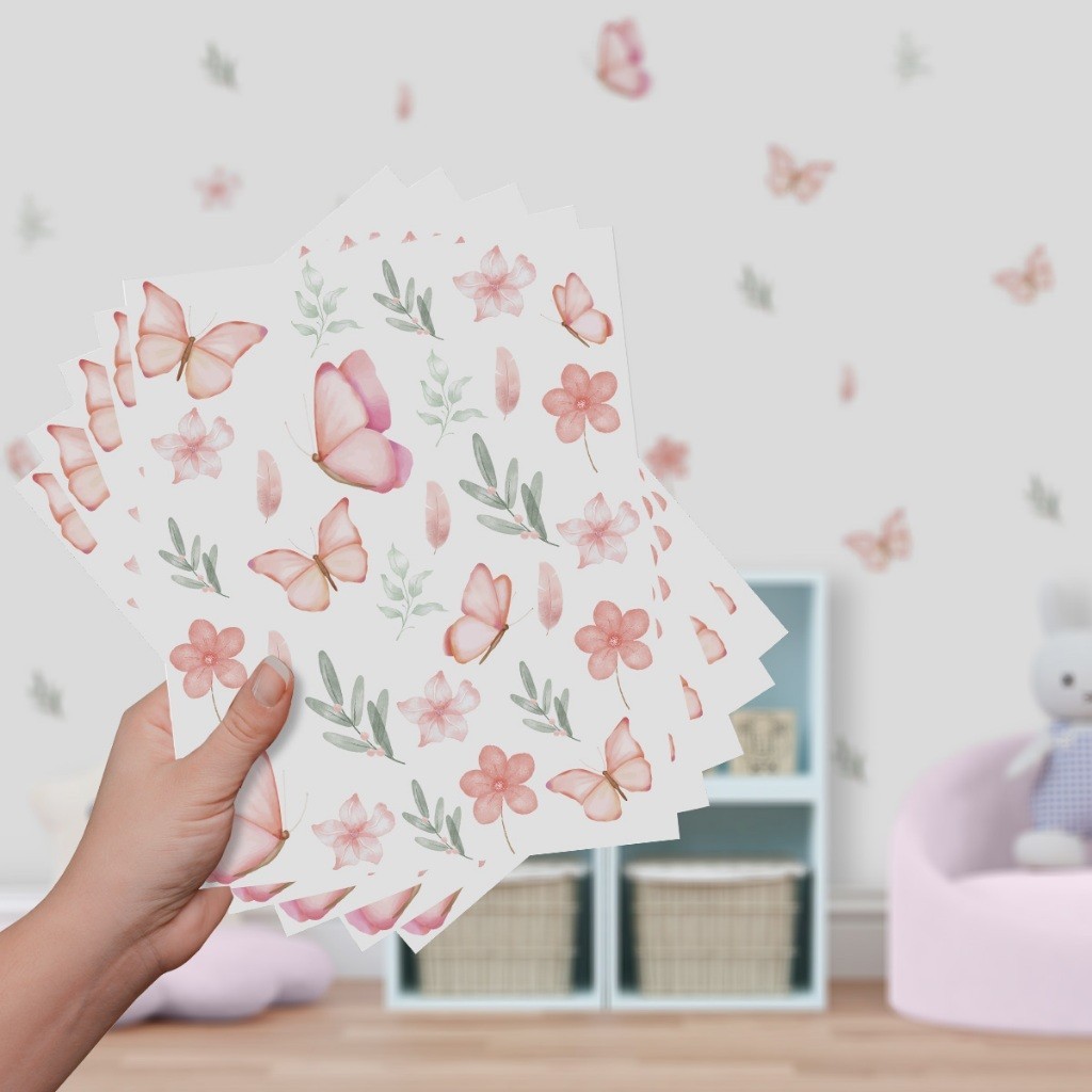 Adesivo de Parede Borboletas e Flores Decoração Delicada para Quarto Infantil Feminino em Oferta na Shopee