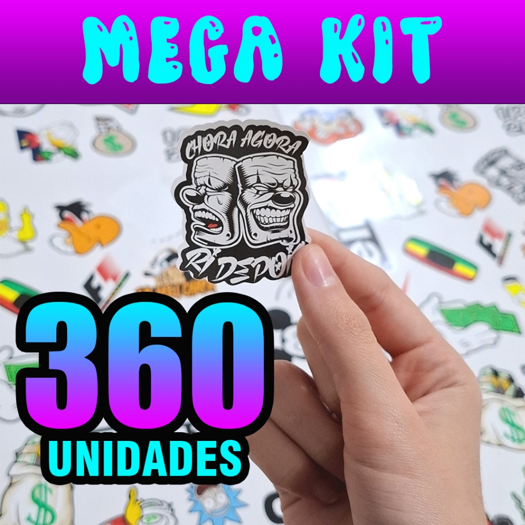 Kit Super Cartela 360 Unidades Stickers Adesivo Capacete Moto Bike Carro Computador Celular IMP