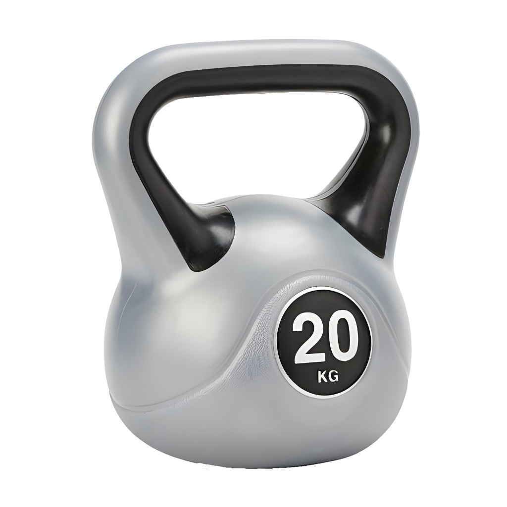 Kettlebell 20kg Emborrachado Alça Ergonômica Funcional Musculação Cinza Preto JustGoFit