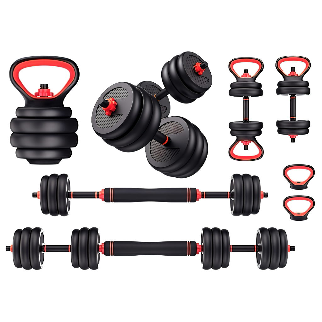 Kit Halteres Barra Kettlebell 3 em 1 Ajustável 20kg Musculação Treino Casa JustGoFit