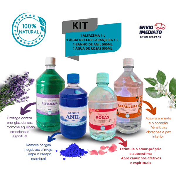 Kit 4 Banhos Espirituais Anil Alfazema Água de Rosas e Flor de Laranjeira Paz e Renovação em Oferta na Shopee