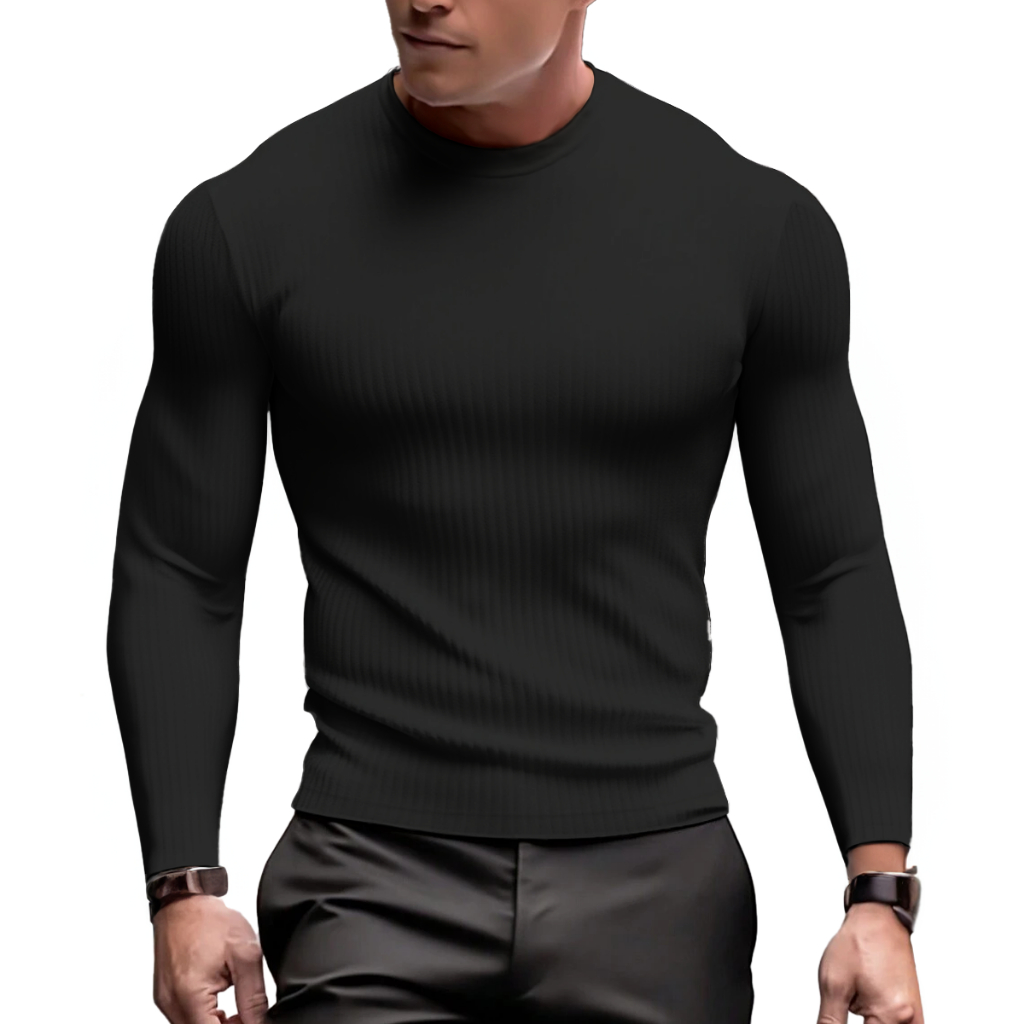 Camisa Masculina Malha Canelada Manga Longa Slim Premium