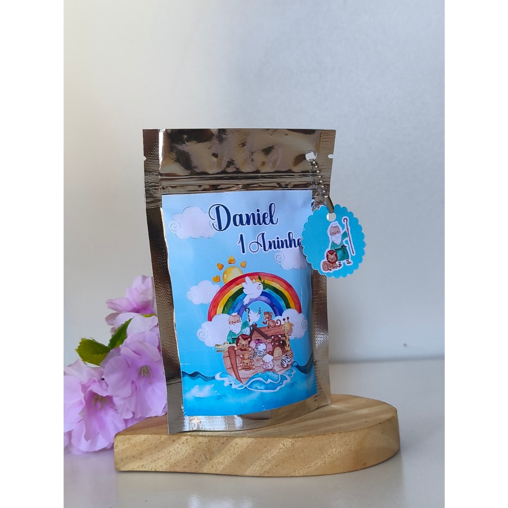 Saquinho Ziplock Personalizado Arca de Nóe 10x15cm com Tag | Saco ziplock lembrancinha | Lembrancinha Personalizada