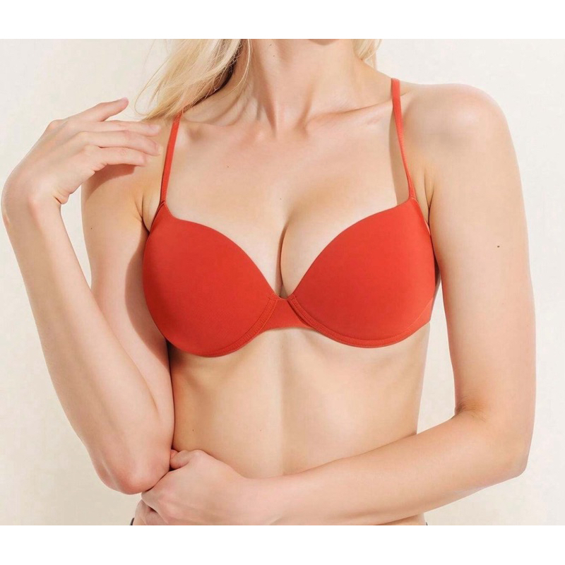 1 Sutiã com Enchimento e Aro para Mulheres, Sutiã Confortável para o Dia a Dia, Calcinha Sólida, Lingerie