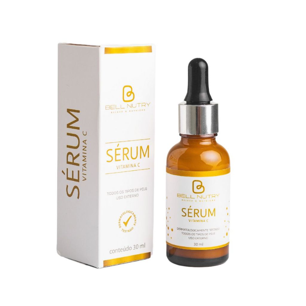 Sérum facial com Vitamina C 30ml Clareia Hidrata e ilumina - Bell Nutry