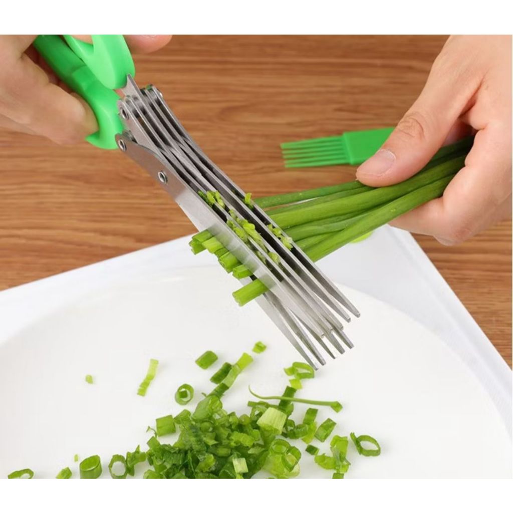 TESOURA PARA PICAR E CORTAR ALIMENTOS, TEPEROS E PAPEL MULTIUSO 5 LÂMINAS PARA ALIMENTOS -...