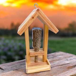 Alimentador de Passaros Decoração Jardim Comedouro Passarinho Madeira Garrafa Casinha de Passarinho