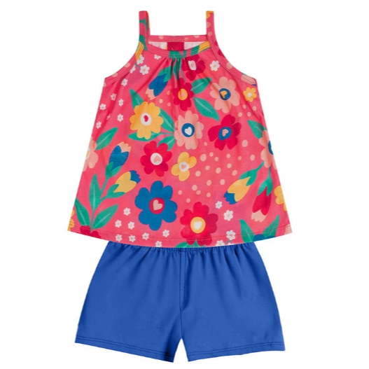 Conjunto Blusa Alcinha e Shorts Estampa Variada Infantil Feminino Kyly