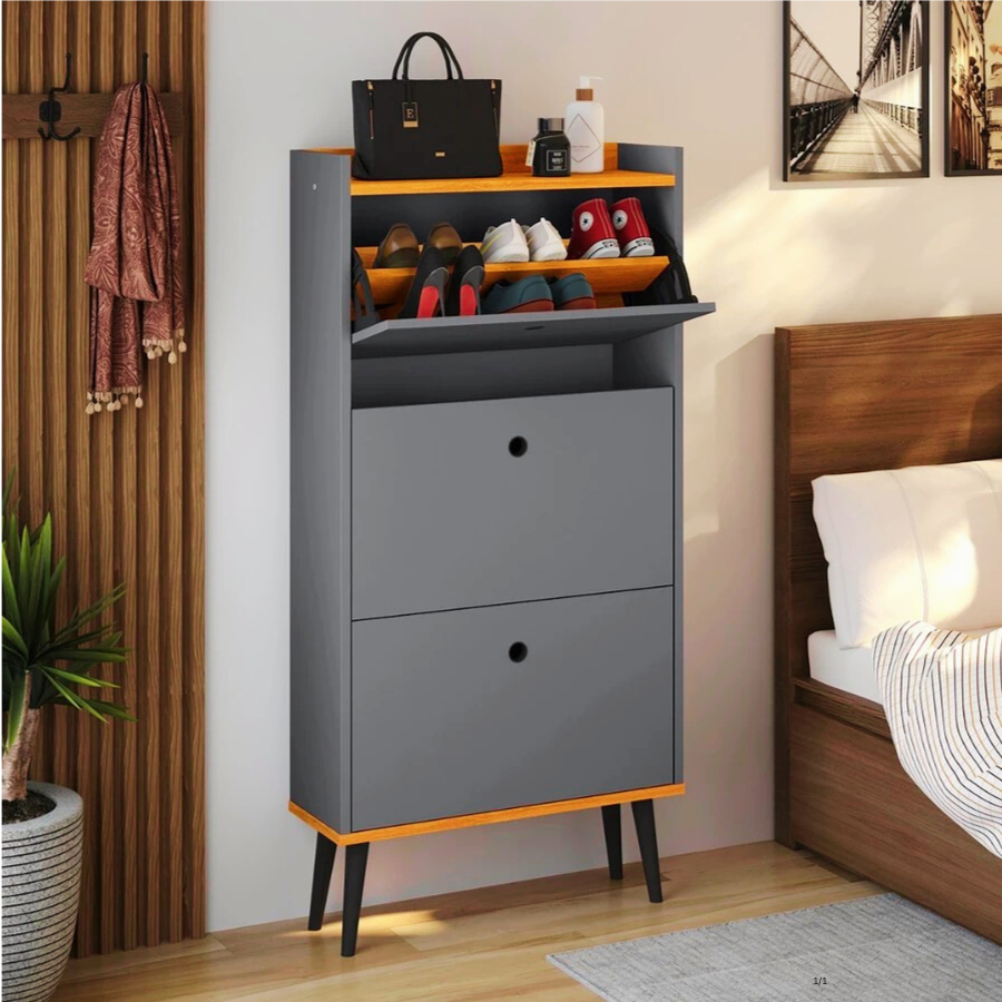 Sapateira 3 Portas Estilo Retrô Hall Entrada com Pés Palito 18 Pares Armário Multiuso Quar...