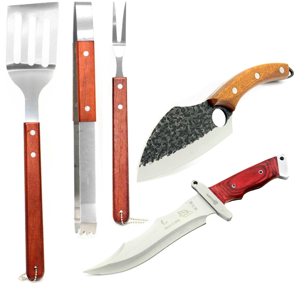 Kit 5 Peças Para  Churrasco Profissional Inox Chef Gourmet Utensílios JPW-1+Faca THY-15+ Faca MSD-1