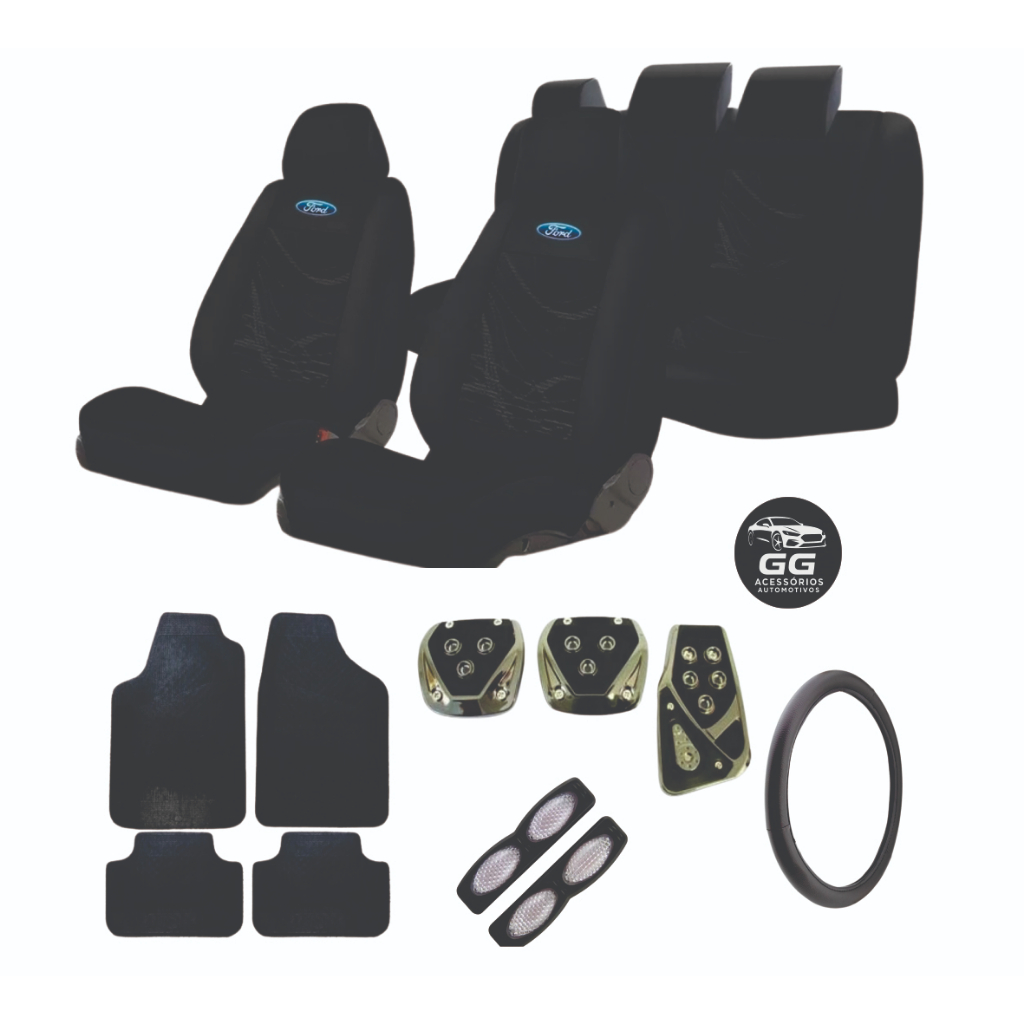 KIT CAPA DE BANCO AUTOMOTIVA +JOGO DE TAPETE  CAPA DE VOLANTE +PEDALEIRA + OLHO DE GATO - FORD