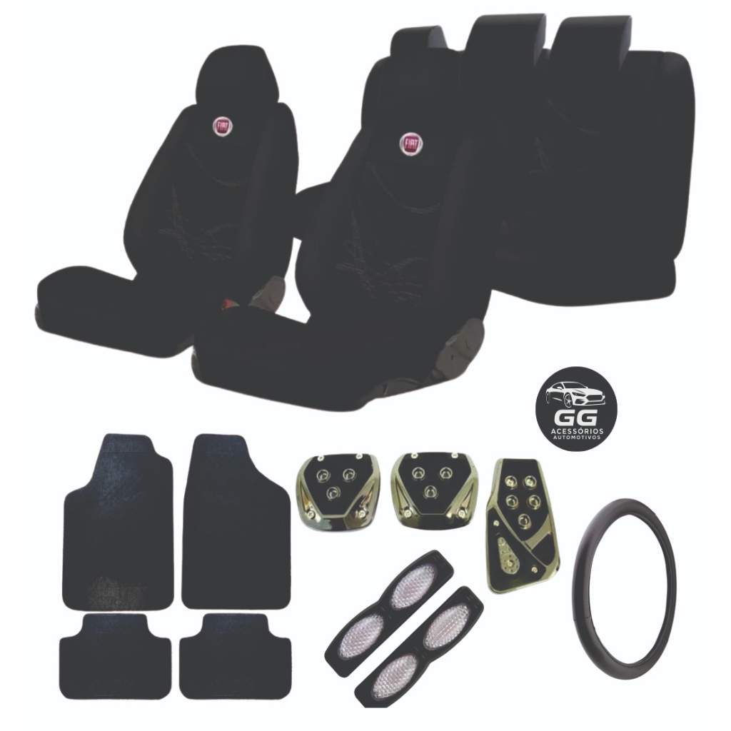 KIT CAPA DE BANCO AUTOMOTIVA +JOGO DE TAPETE  CAPA DE VOLANTE +PEDALEIRA + OLHO DE GATO - FIAT