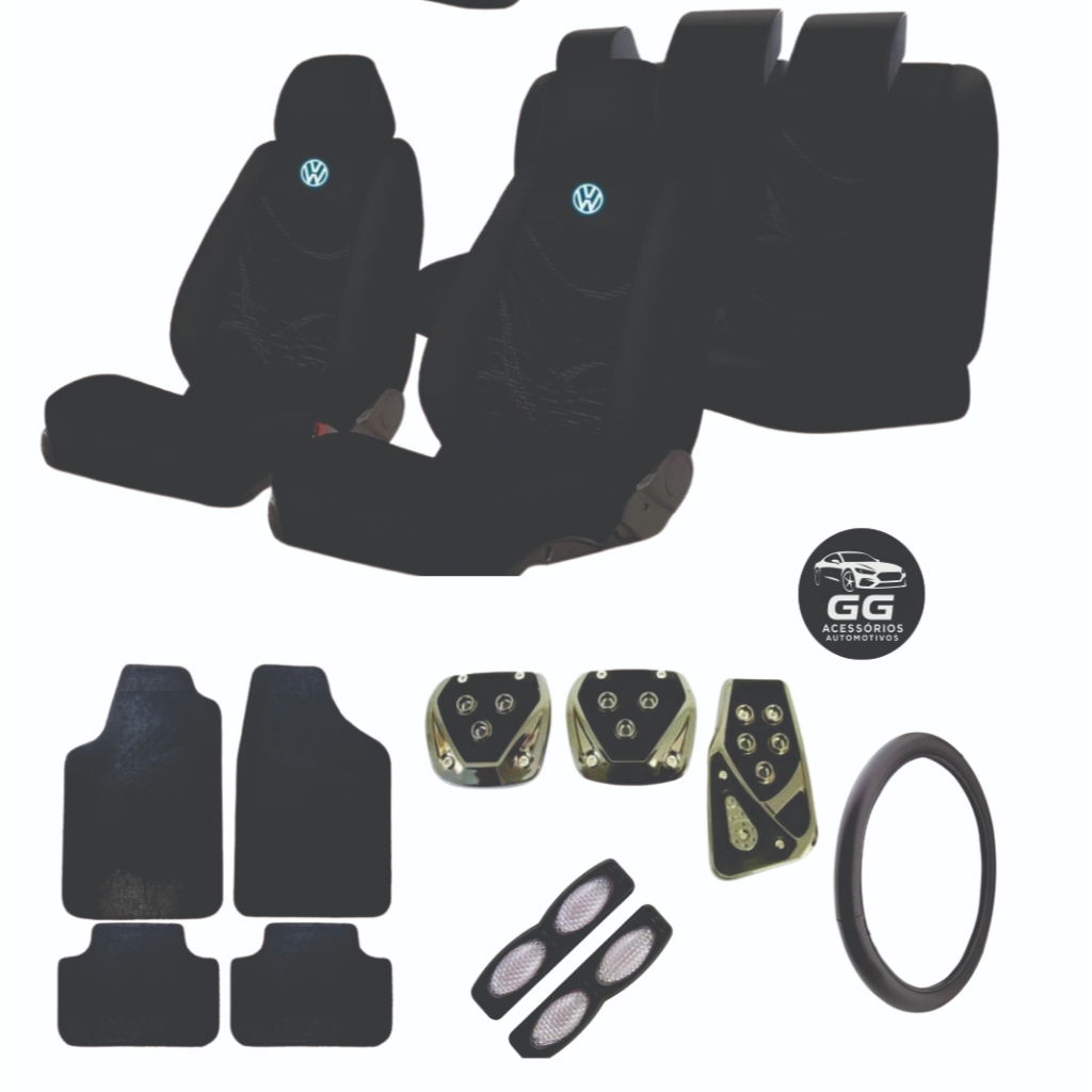 KIT CAPA DE BANCO AUTOMOTIVA +JOGO DE TAPETE  CAPA DE VOLANTE +PEDALEIRA +OLHO DE GATO - VOLKSWAGEN
