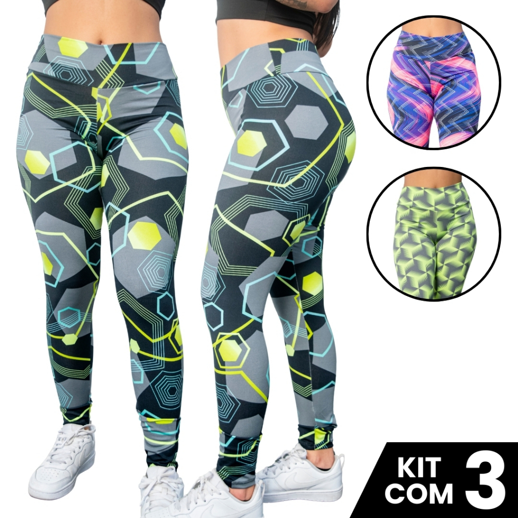 Kit 3 Calças Legging Suplex Estampada Roupa Fitness Academia Ginástica Crossfit Sem Transparência