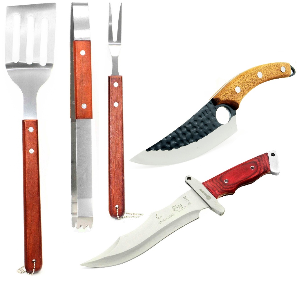 Kit 5 Peças Para  Churrasco Profissional Inox Chef Gourmet + Faca THY-15 + Faca MSD-2