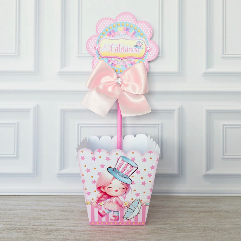 Centro de Mesa Circo Rosa  Enfeite de Mesa Personalizado para Festa Infantil Lembrancinha ( PEGUE E MONTE)