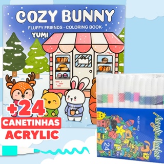 Kit Livro de Colorir Comfy Cozy Bunny + Canetinhas Colorir Marcadores 24 Cores Acrílica Profissional em Oferta na Shopee
