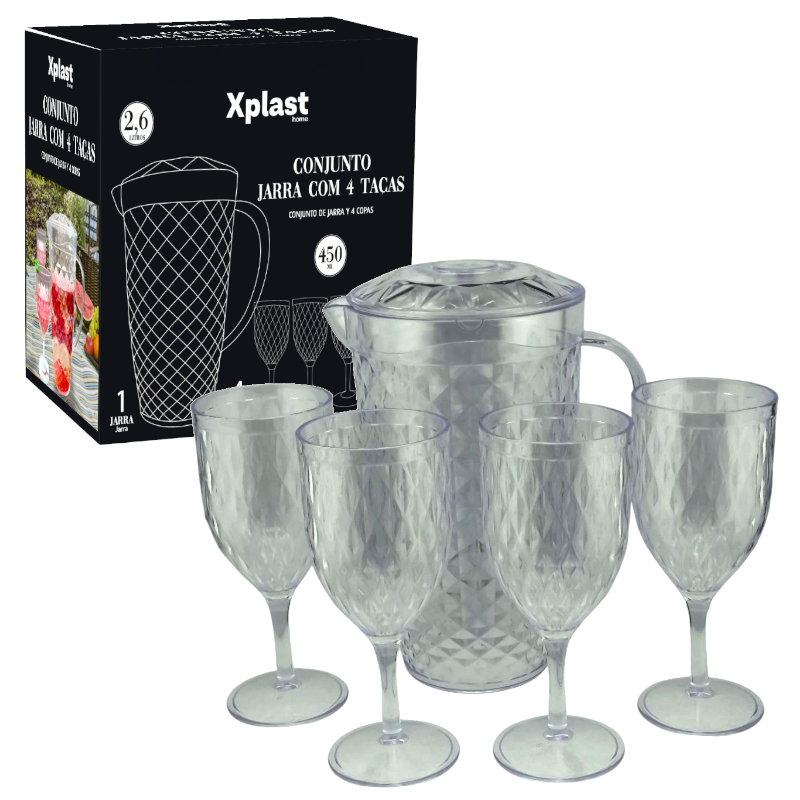 Conjunto de Jarra com 4 Taças (Jarra 2,6 Litros - Taças 450ml) - Em Acrilico PS