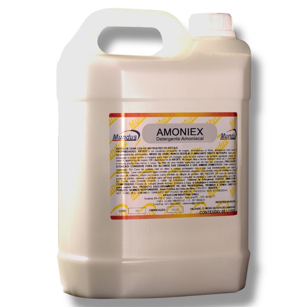 detergente amoniacal limpeza profissional AMONIEX mundus 5 Litros detergente com amoníaco