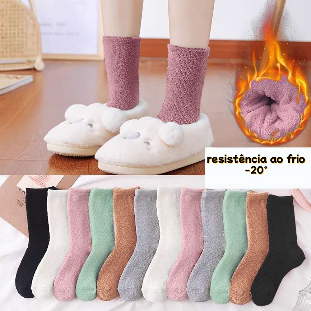 KITS COM 3-6 E 12 PARES DE MEIAS ATOALHADAS COLORIDAS DOS TAMANHOS 35 AO 46