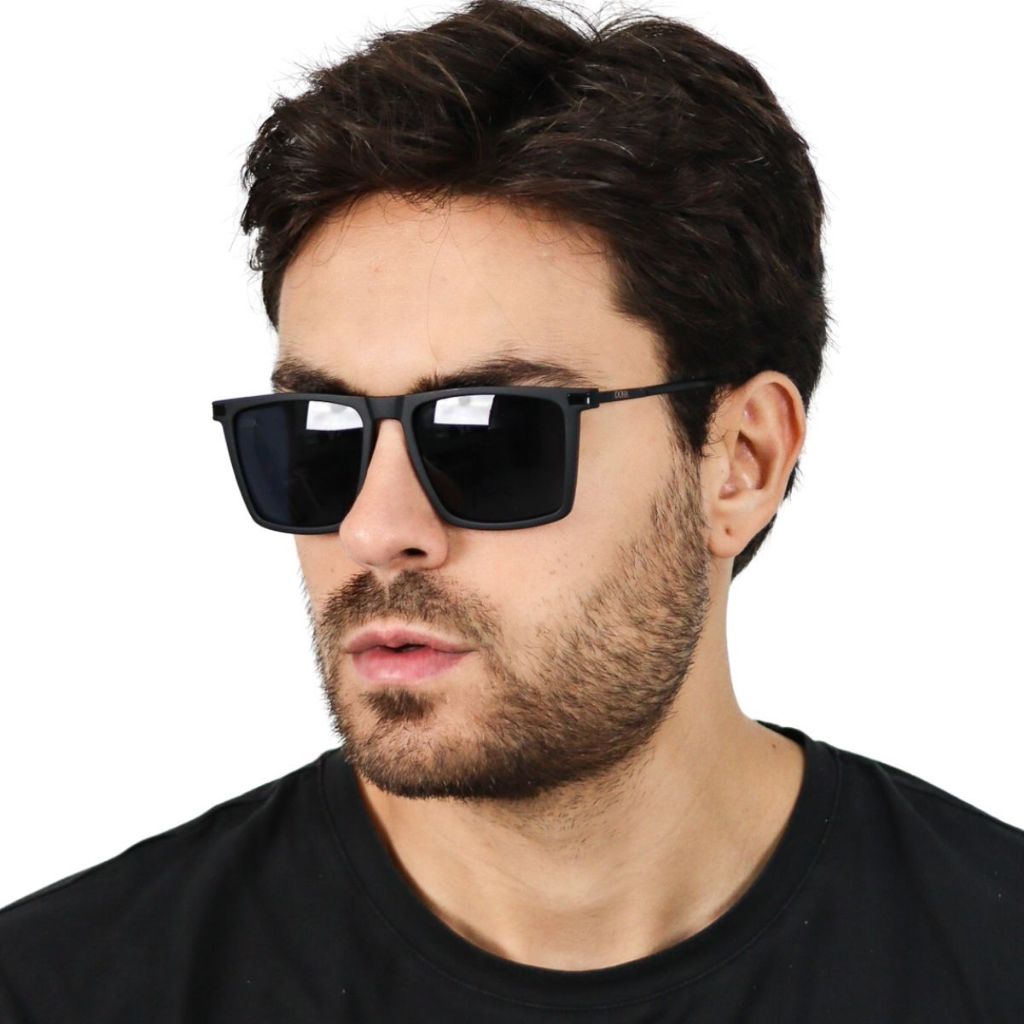 Óculos de Sol Masculino Quadrado Pequim UV400 Acetato Fosco Metal Premium Clássico Estiloso Doha