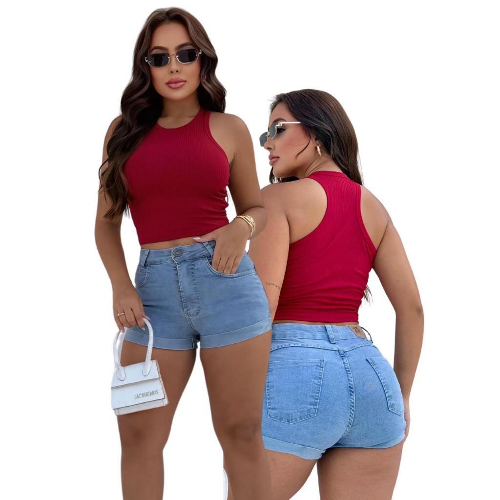 Blusa Regata Basic de Ribana Canelada Alça Grossa Cropped Regata Básica Casual Para Várias Ocasiões.
