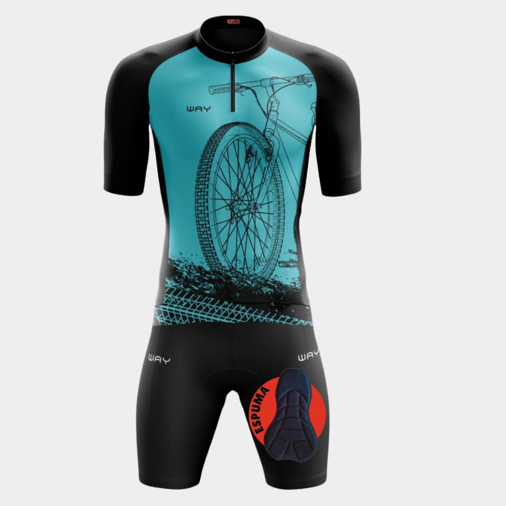 Conjunto Ciclista Masculino Kit Camisa Proteção UV Bermuda Short Forro Espuma Bicicleta Mtb