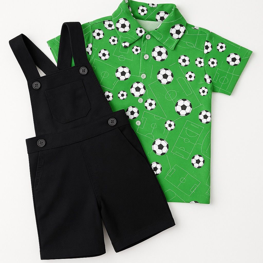Conjunto menino jardineira e camisa tematico aniversario futebol