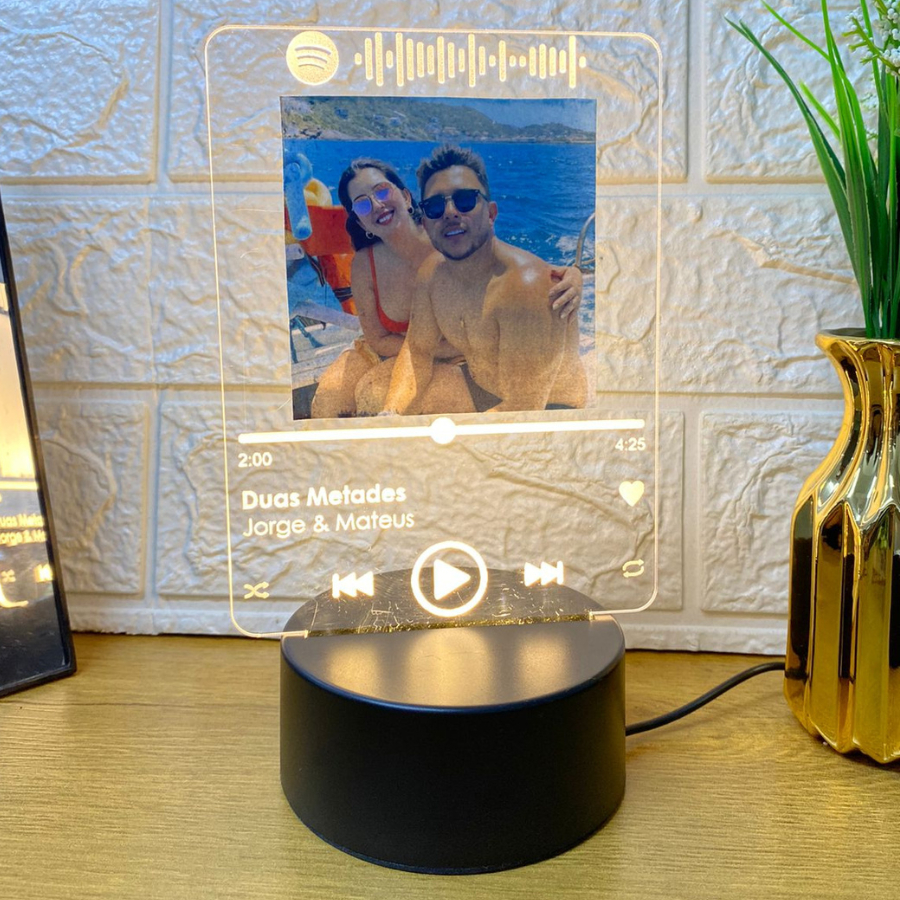 Porta Retrato Spotify Luminária Personalizada Casal Namorados Foto LED Presente