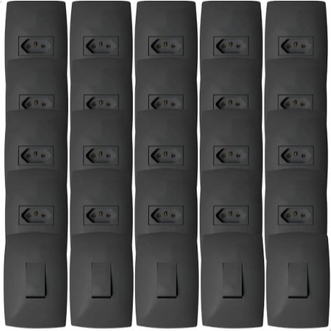 MONTE O SEU KIT: Conjunto 4x2 Tomada Preta Home Blux Grafite 10a 20a Interruptor Paralelo Preto BLUX