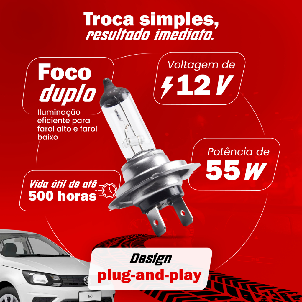 Kit 6 Lâmpadas Halógena Para Farol Foco Duplo Alto Baixo e Lanterna H1 H7 T10