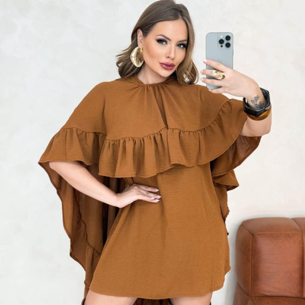 Vestido Poncho em Tecido Duna Preto