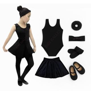 Kit Ballet 6 Itens / Uniforme para dança completo (Collant Regata e Saia de Cós) - PRETO em Oferta na Shopee