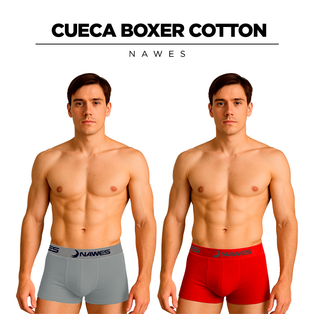 Cueca Boxer Masculina Algodão Nawes Confortável e Resistente com Elástico Largo