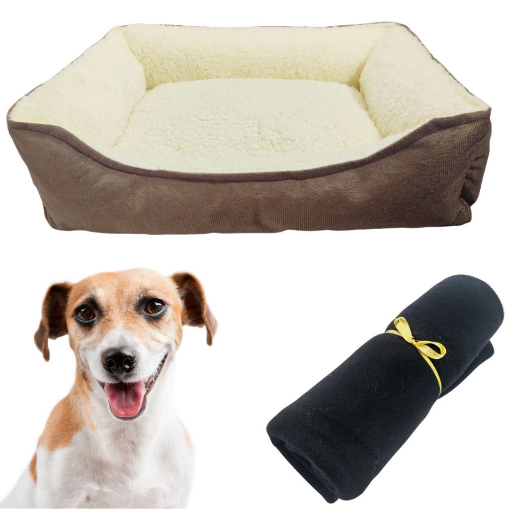 Cama Pet para gatos e cachorros Luxo Pelucia Suede Confort M Com Manta Soft
