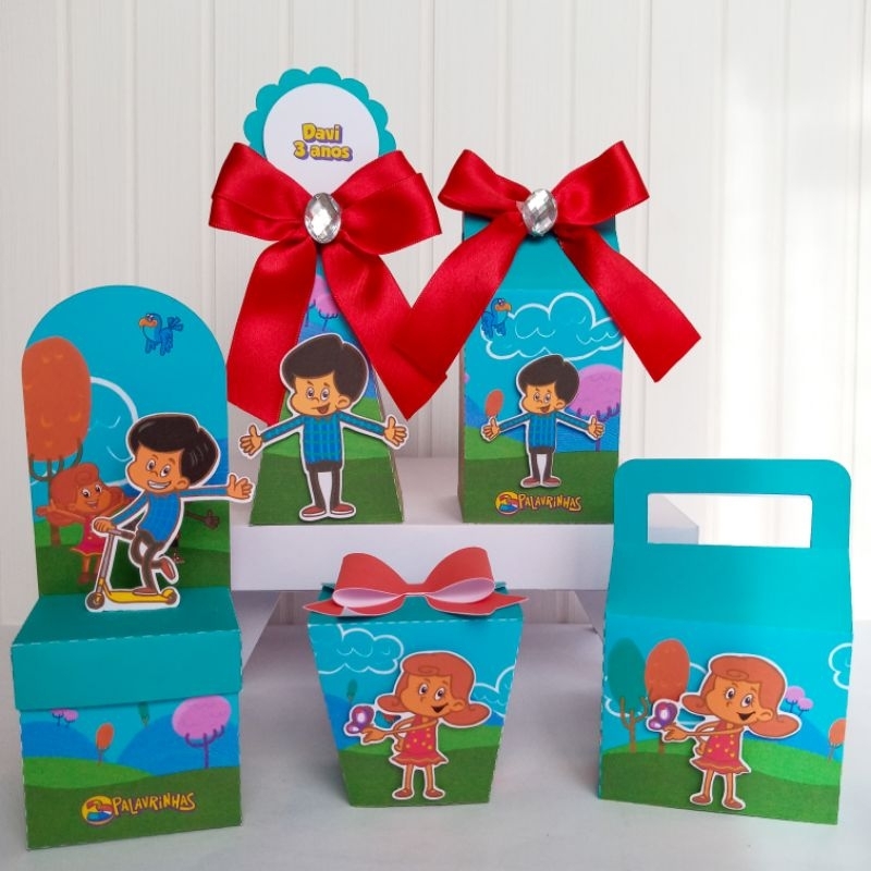 Kit Festa PEGUE E MONTE 3 Palavrinhas - 20 Caixinhas Personalizadas Lembrancinhas Personalizadas