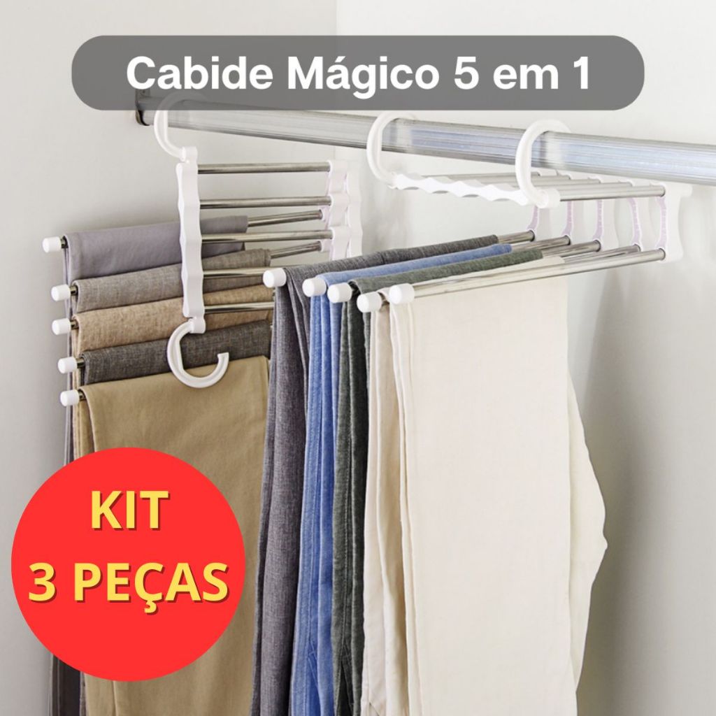 Kit 3 unidades Cabide de calça multifuncional em Oferta na Shopee