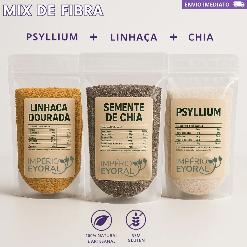 Kit Mix de Sementes Chia + Linhaça + Psyllium Fibras Low Carb Total 750g