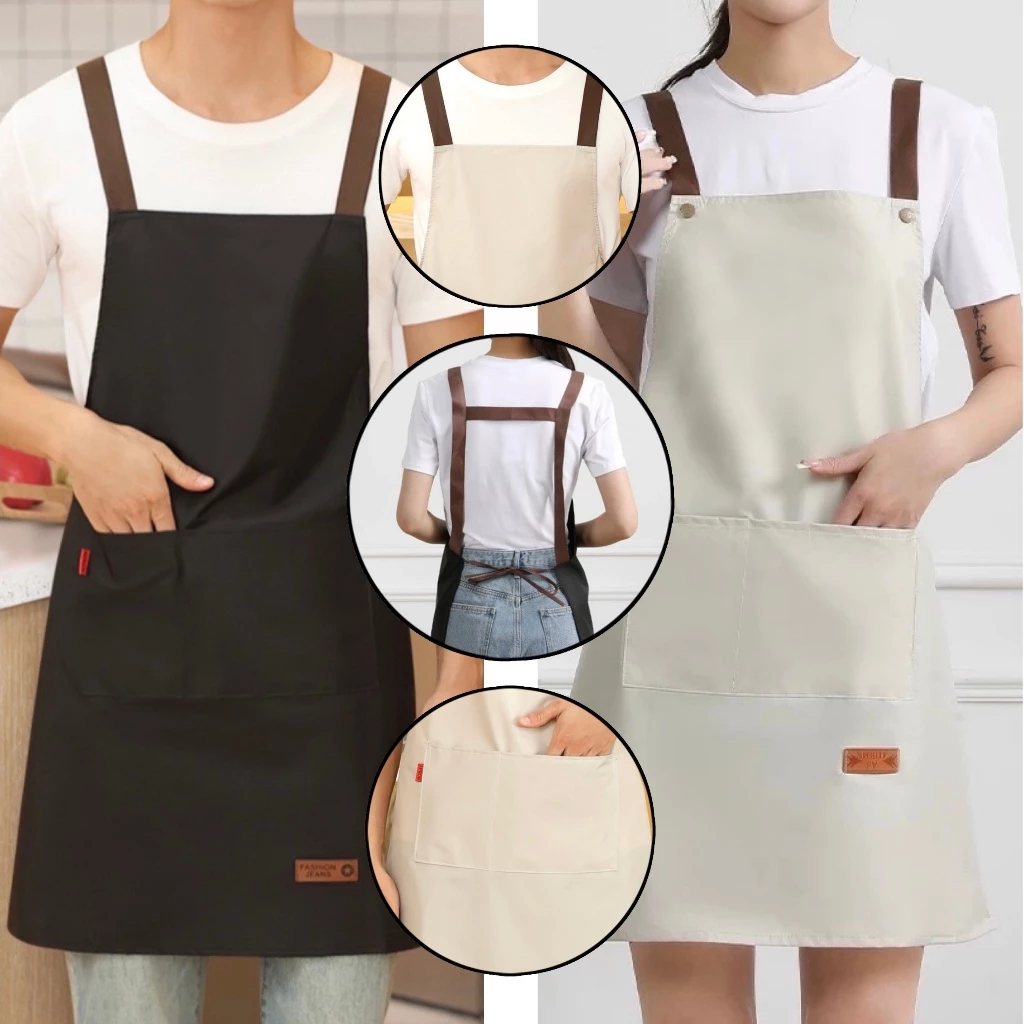Avental de cozinha resistente a óleo e água, com grandes bolsos frontais e babador ajustável 01-002