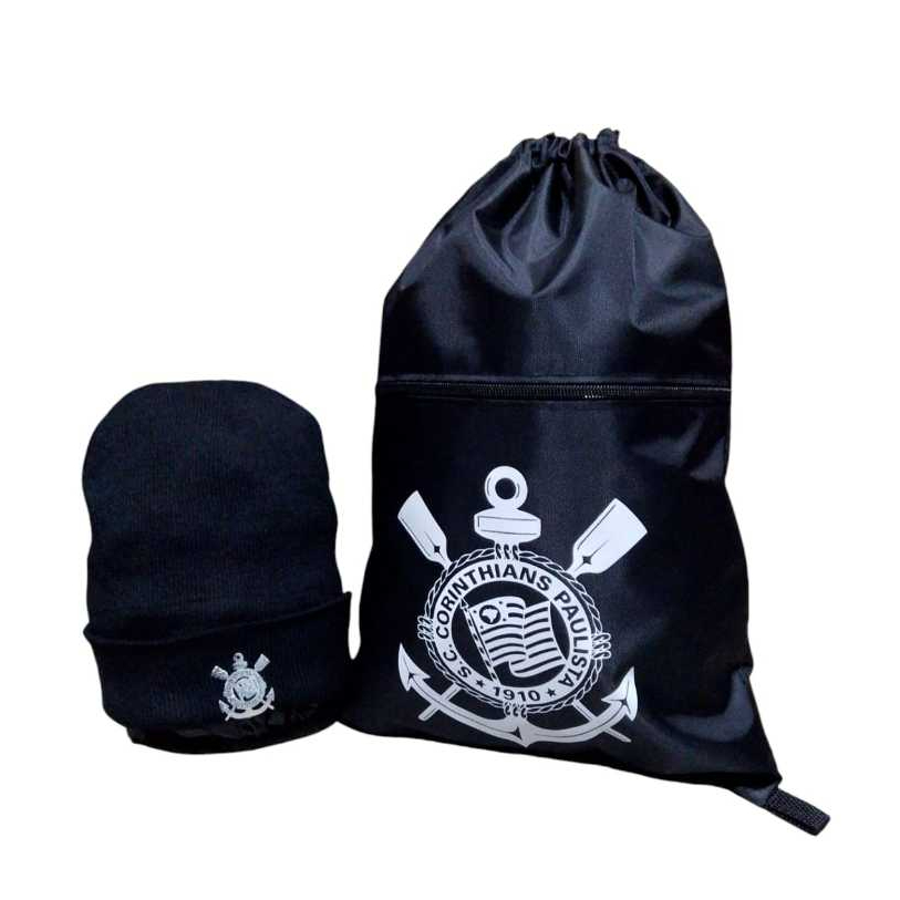 kit Bolsa de Academia Mais Touca preta do Corinthians