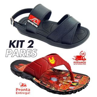 Kit 02 Pares Papet Sandália Masculino Nova Onda + Chinelo Infantil Menino Tratorado em Oferta na Shopee