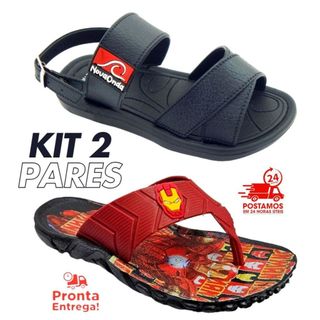 Kit 02 Pares Papet Sandália Masculino Nova Onda + Chinelo Infantil Menino Tratorado