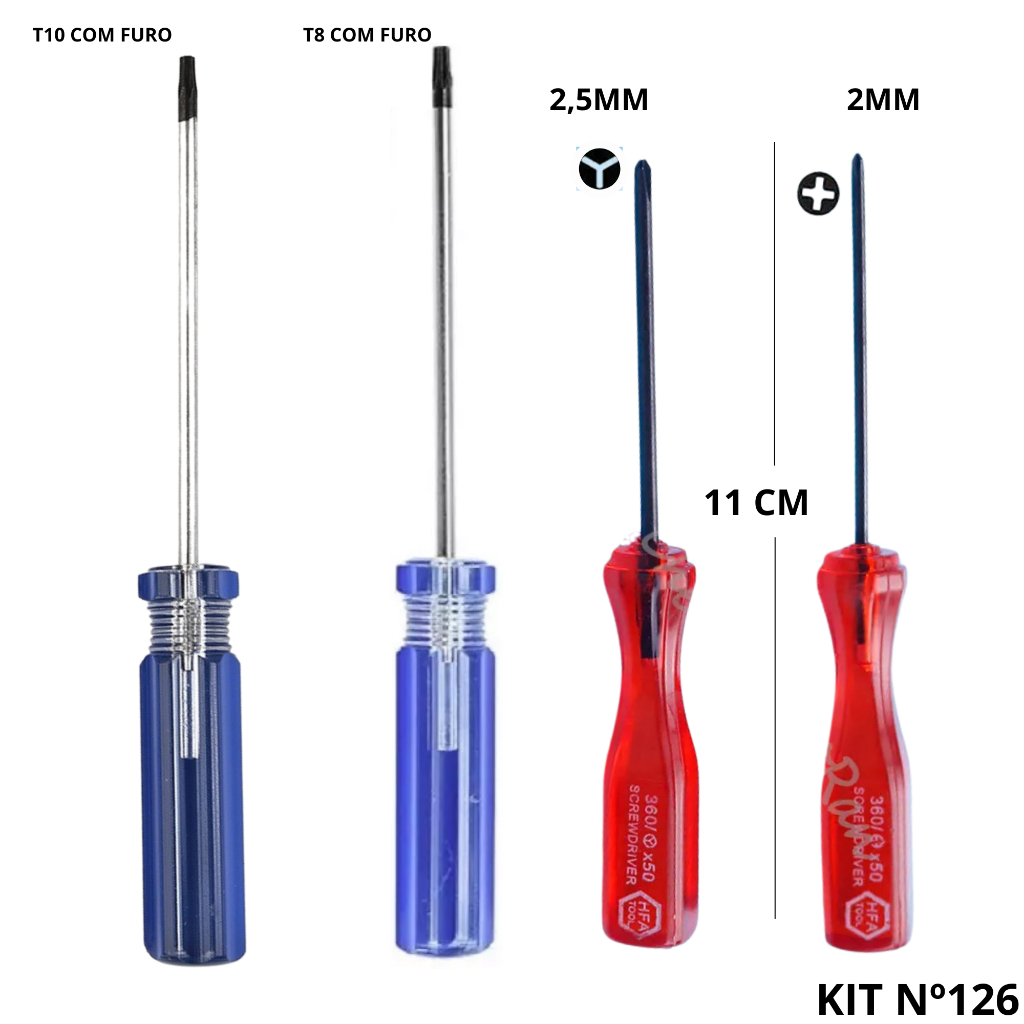 Kit Chaves Torx T8 e T10 Com Furo + Tri-Wing (chave Y) 2,5mm + Phillips 2mm para Nintendo Ps3 Ps4