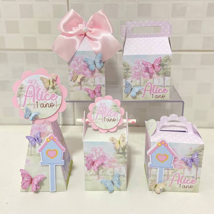 Kit Personalizados Jardim das Borboletas | Festa Personalizada | Milk | Lembrancinha | Mimos Jardim | Caixinhas Jardim